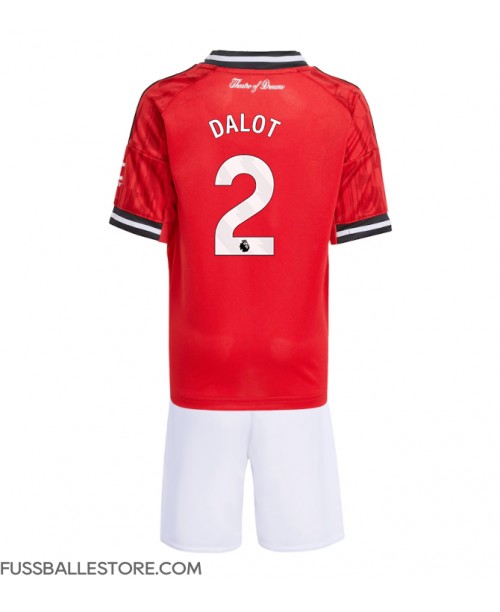 Günstige Manchester United Diogo Dalot #2 Heimtrikotsatz Kinder 2025-26 Kurzarm (+ Kurze Hosen)